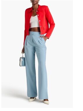 VERONICA BEARD Light Blue Wool-Blend Wide-Leg Pleated Pants